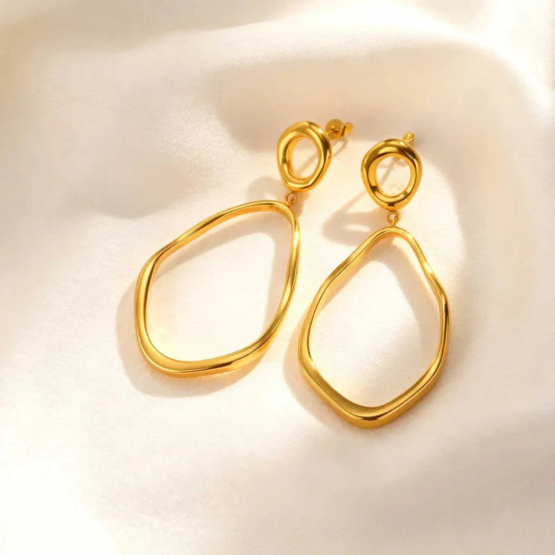 18K Gold Plated Stainless Steel Irregular Oval Drop Earrings
