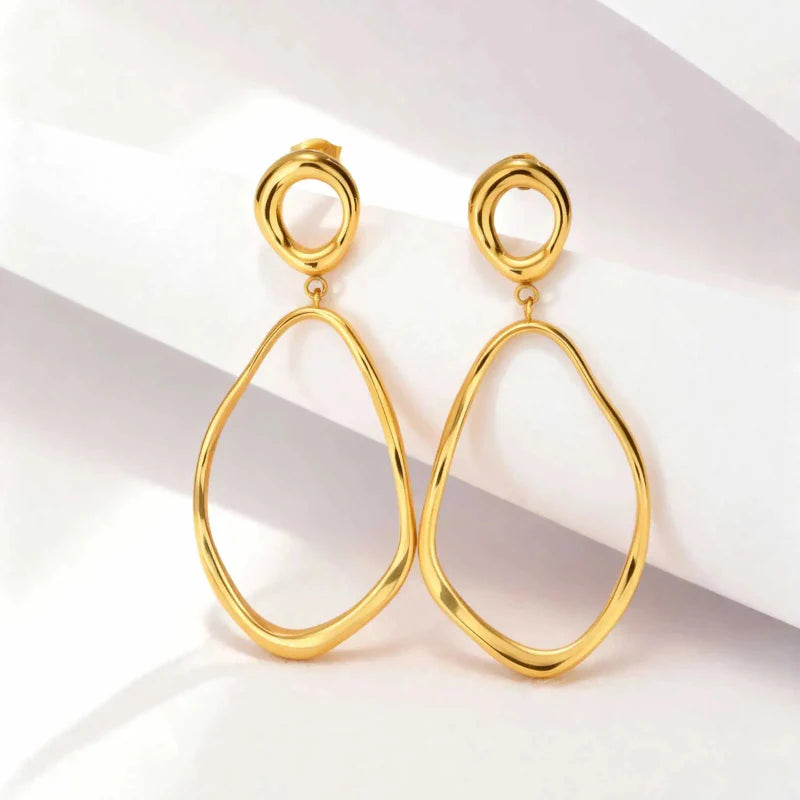 18K Gold Plated Stainless Steel Irregular Oval Drop Earrings