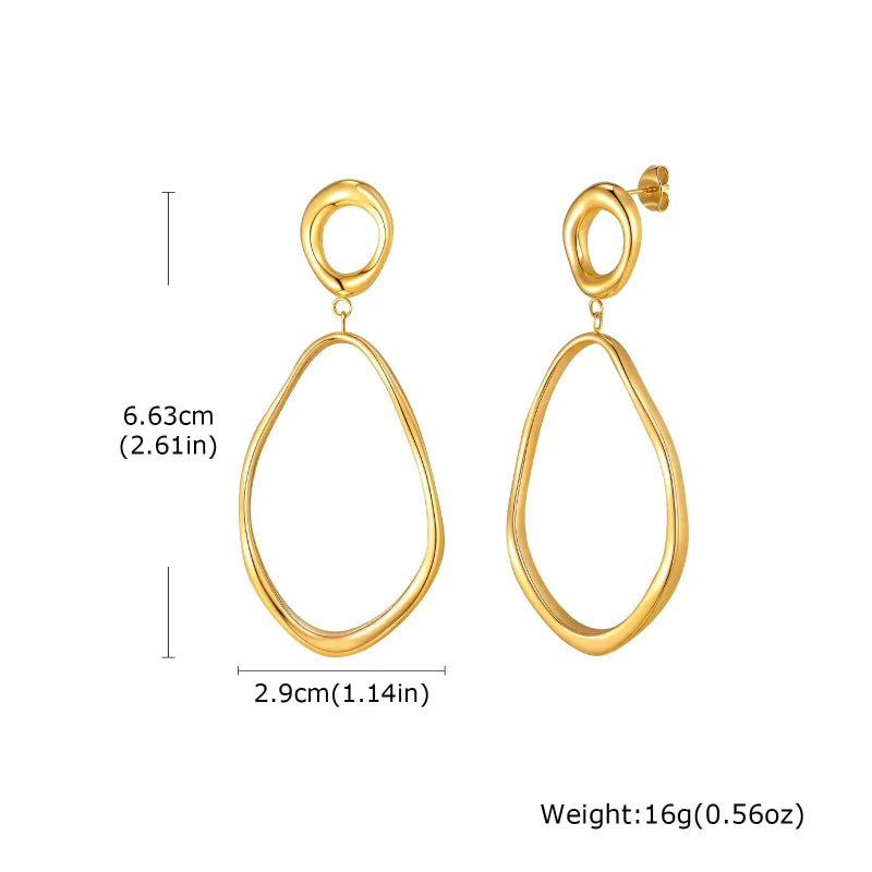 18K Gold Plated Stainless Steel Irregular Oval Drop Earrings