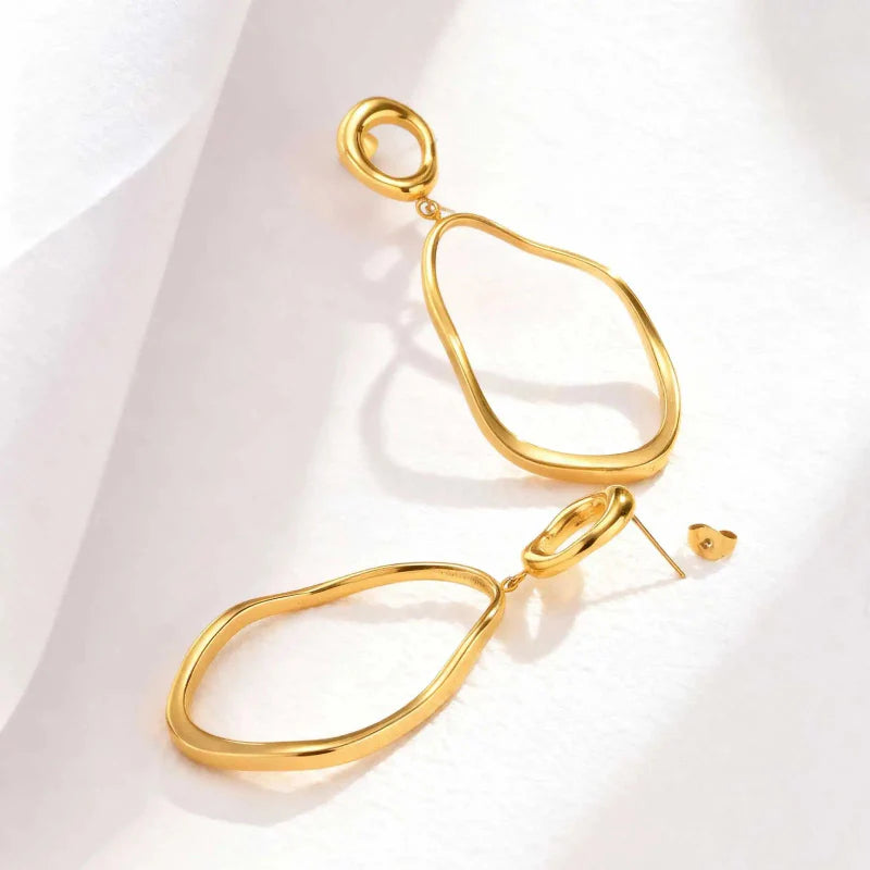 18K Gold Plated Stainless Steel Irregular Oval Drop Earrings