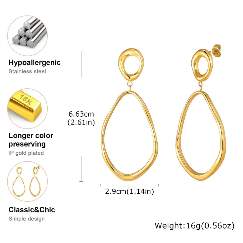 18K Gold Plated Stainless Steel Irregular Oval Drop Earrings