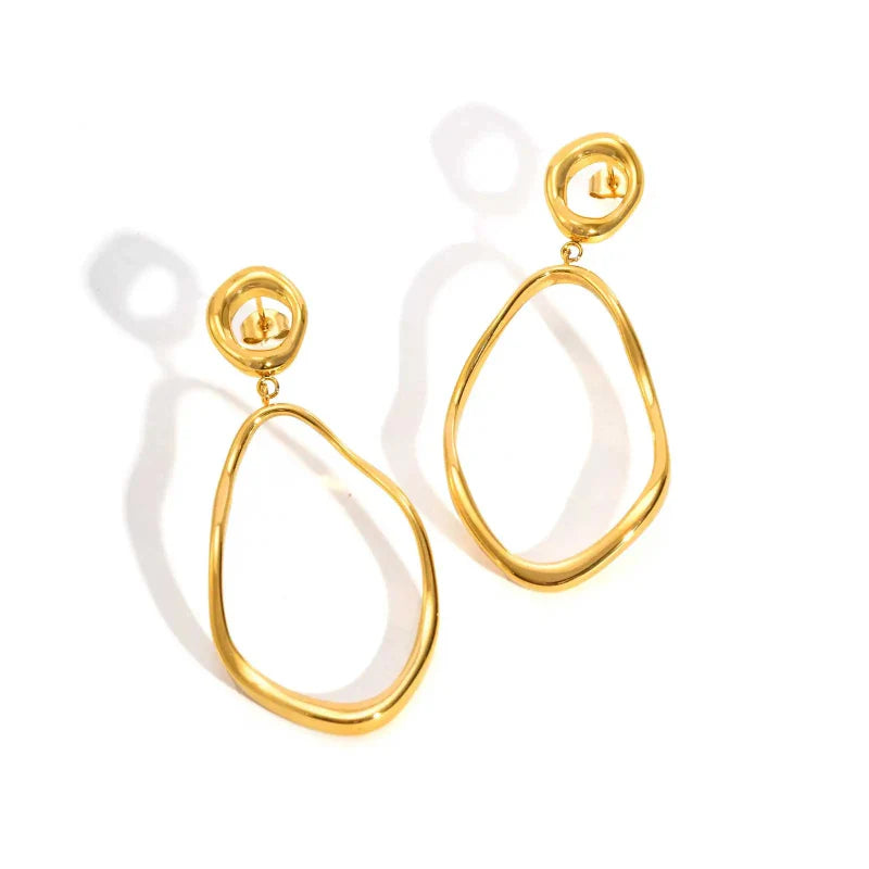 18K Gold Plated Stainless Steel Irregular Oval Drop Earrings