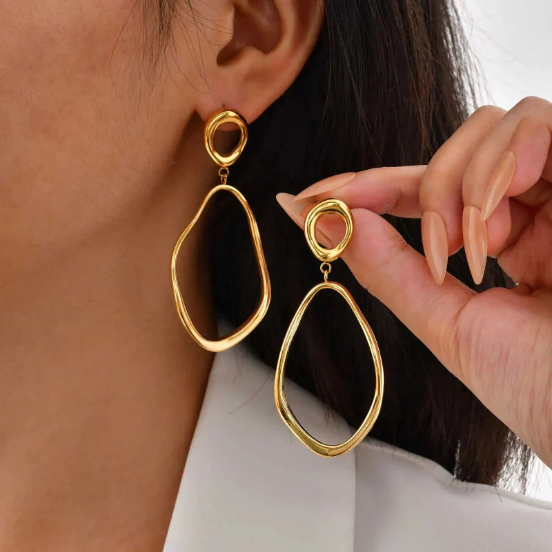 18K Gold Plated Stainless Steel Irregular Oval Drop Earrings