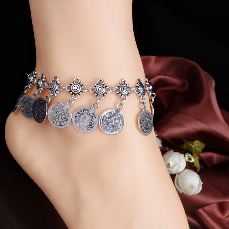 1pair Vintage Bohemian Gypsy Coin Tassel Anklet Retro Beach Anklet