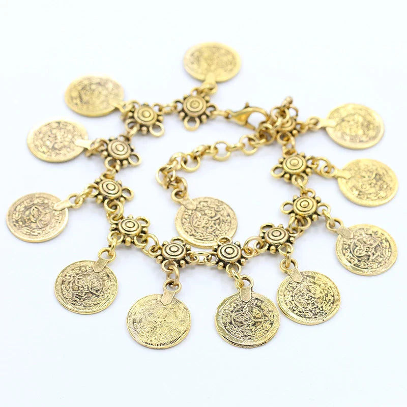 1pair Vintage Bohemian Gypsy Coin Tassel Anklet Retro Beach Anklet