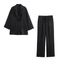 2pcs Casual Double Breasted Blazer and Wide Leg Trousers Office Outfit