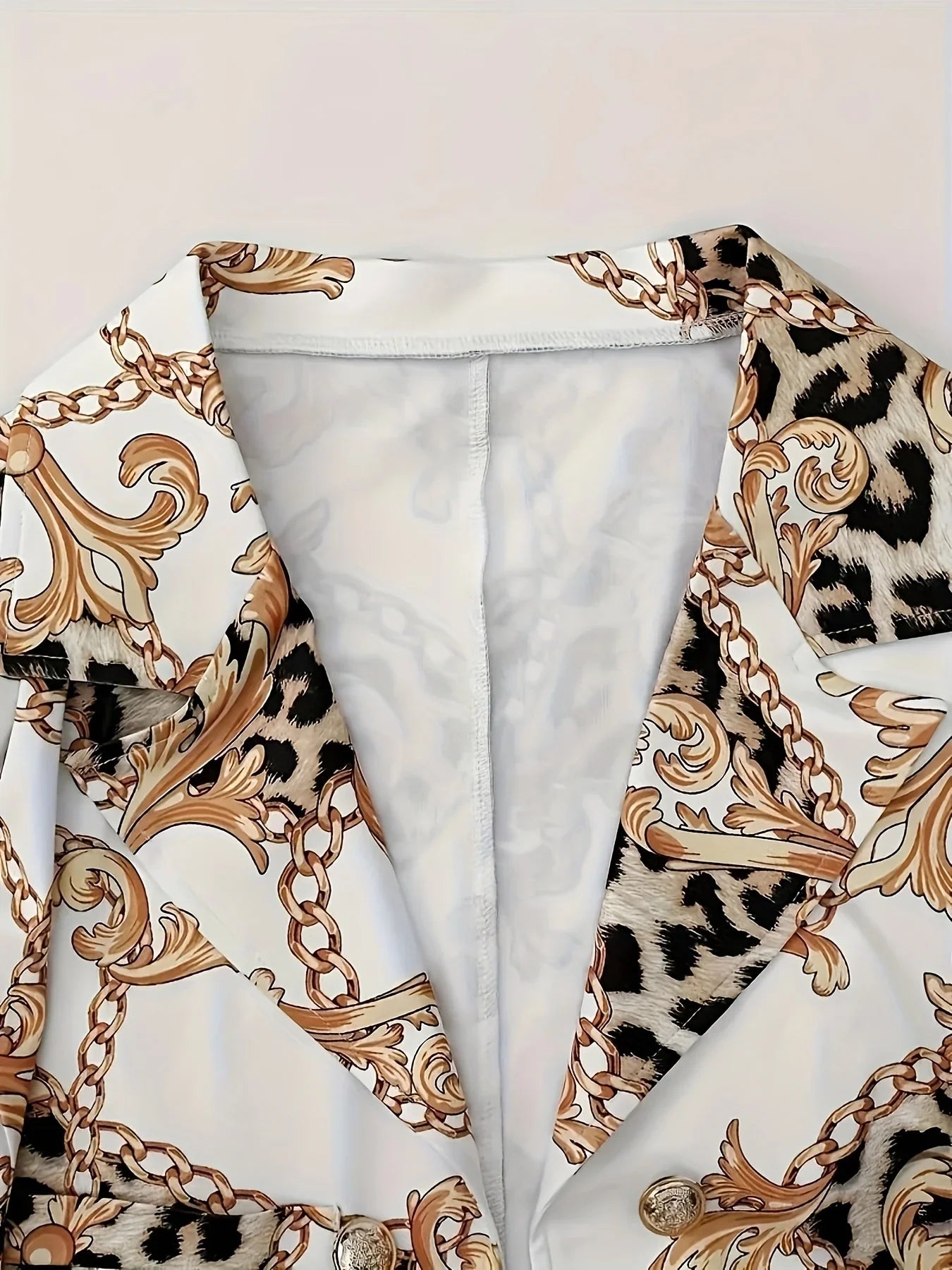 2pcs Chain Printed Double Breasted Long Sleeved Lapel Jacket and Pants