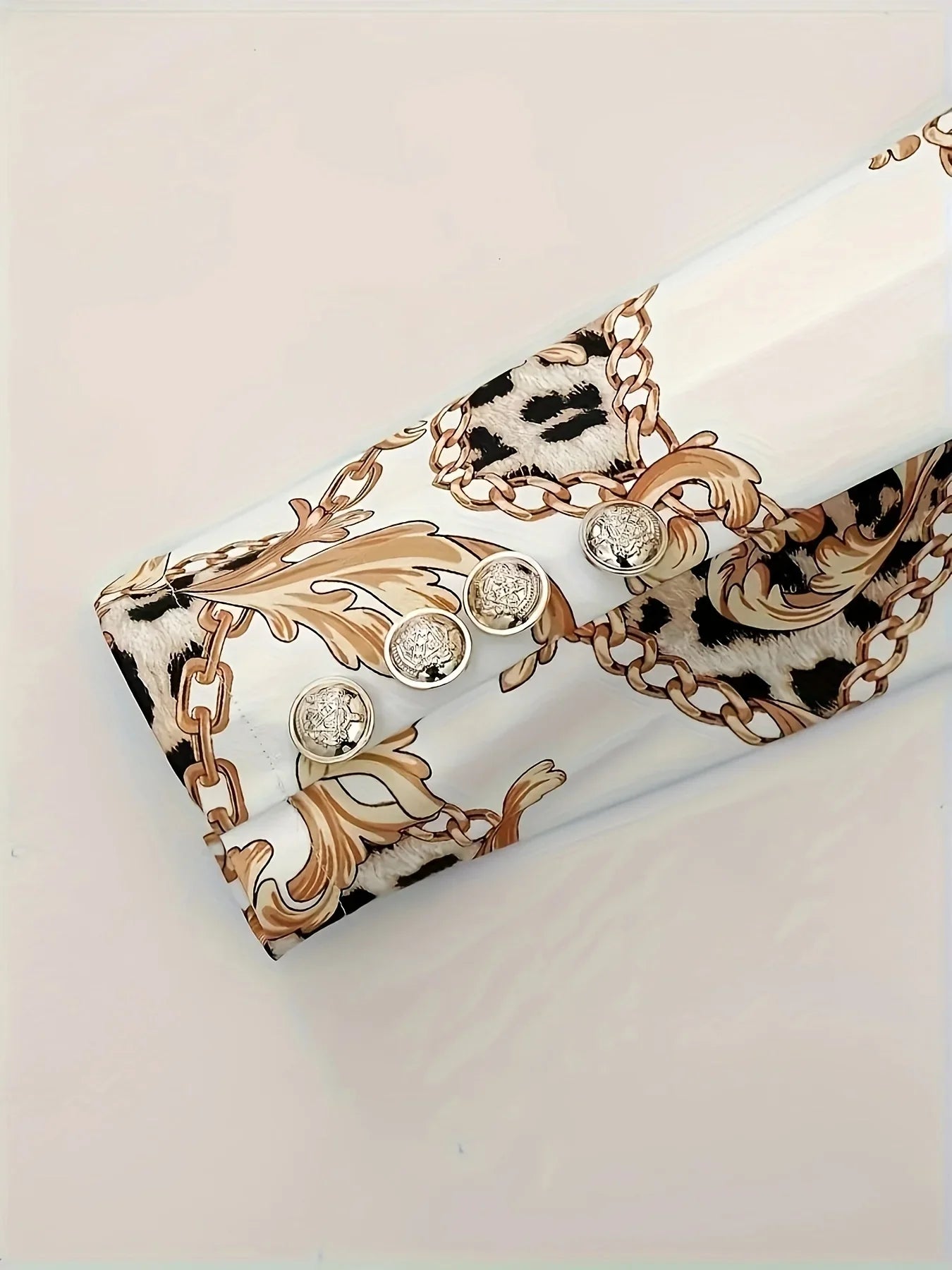 2pcs Chain Printed Double Breasted Long Sleeved Lapel Jacket and Pants