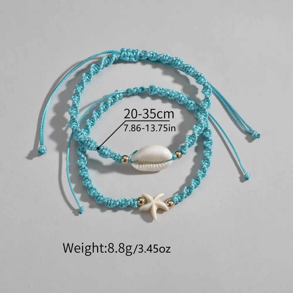2pcs Ocean Style Seashell Starfish Anklet Set Blue Rope Beach Anklet