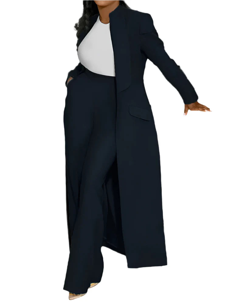 2pcs Office Long Sleeve Blazer Coat Suit Top with Wide Leg Pants Set