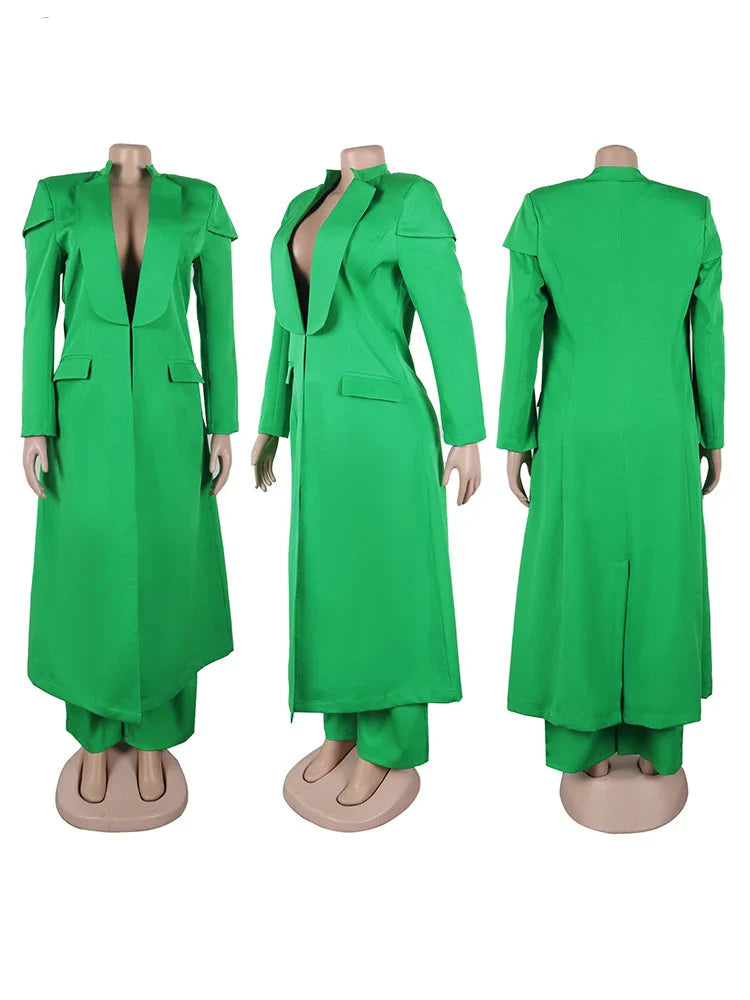 2pcs Office Long Sleeve Blazer Coat Suit Top with Wide Leg Pants Set