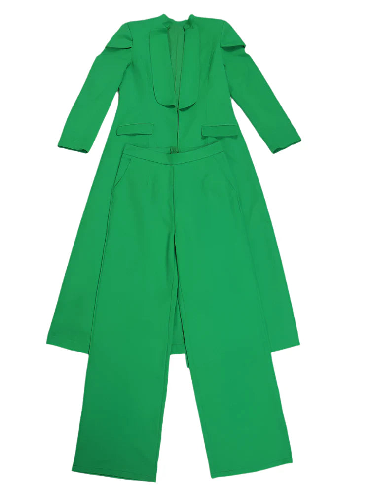 2pcs Office Long Sleeve Blazer Coat Suit Top with Wide Leg Pants Set