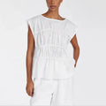 2pcs Solid Sleeveless Top With High Waist Pleated Pants Loose Outfit