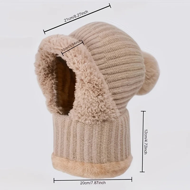 3-in-1 Beanie Scarf and Mask Set Fleece-Lined Knitted Windproof Cap