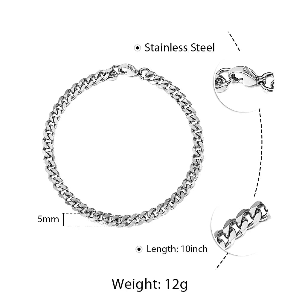 3/5/7MM Stainless Steel Curb Cuban Link Chain Anklet Jewelry Gift
