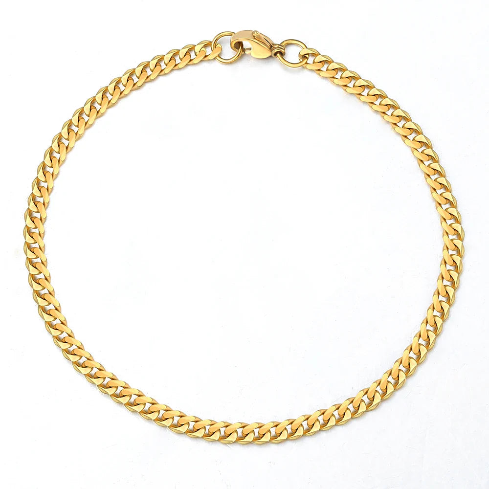 3/5/7MM Stainless Steel Curb Cuban Link Chain Anklet Jewelry Gift