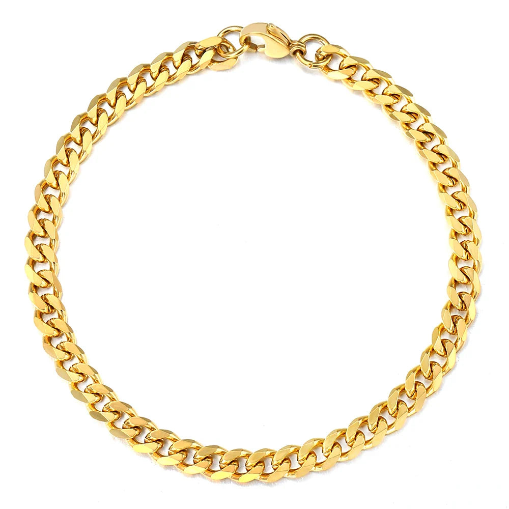 3/5/7MM Stainless Steel Curb Cuban Link Chain Anklet Jewelry Gift