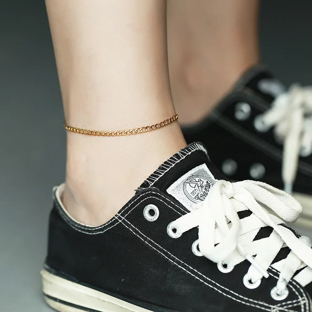 3MM Gold Plated Stainless Steel Rope Figaro Curb Link Chain Anklet