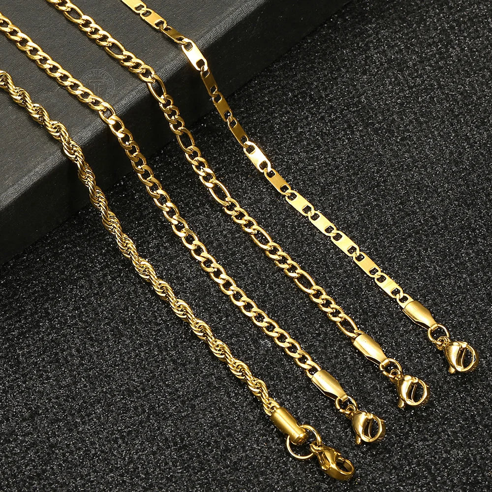 3MM Gold Plated Stainless Steel Rope Figaro Curb Link Chain Anklet