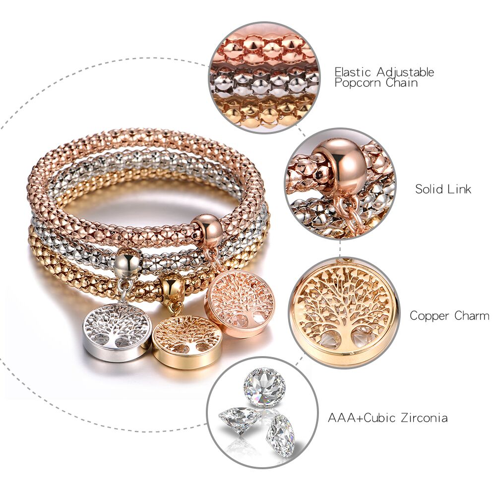 3pcs Crystal Charm Bracelet For Women Jewelry Bracelet Chain Jewelry