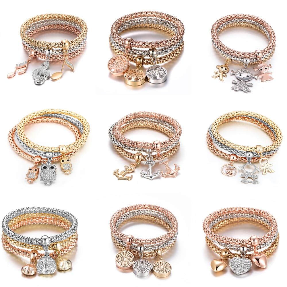 3pcs Crystal Charm Bracelet For Women Jewelry Bracelet Chain Jewelry