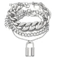 3pcs Fashion Lock Pendant Anklet Set Crystal Link Chain Ankle Bracelet