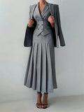 3pcs Fitted Vest Pleated Midi Skirt Elegant Work Business Suit Set