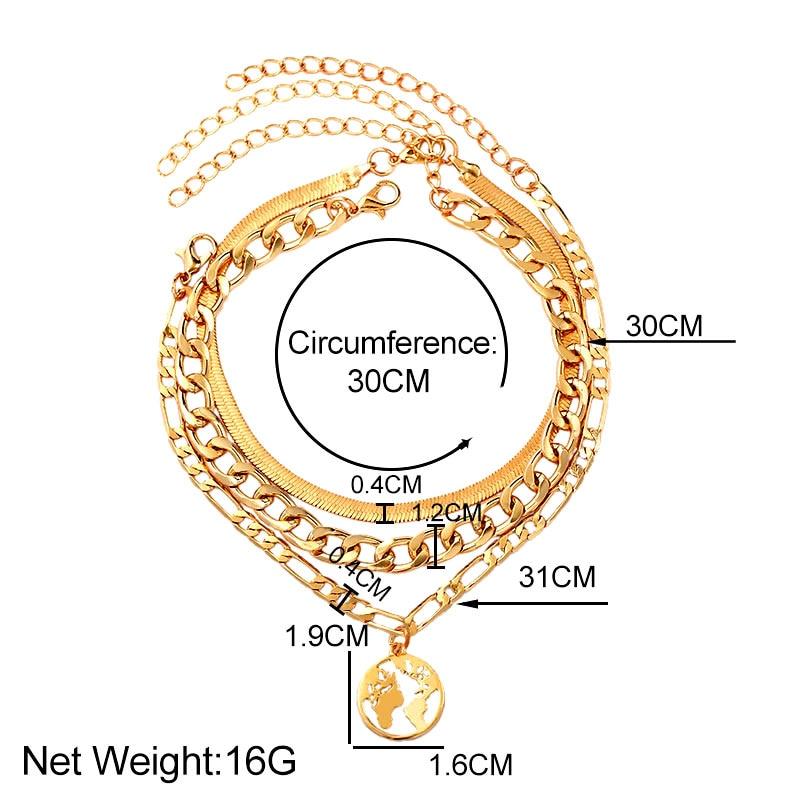 3pcs World Map Anklets For Women Bohemian Multilayer Anklet Jewelry