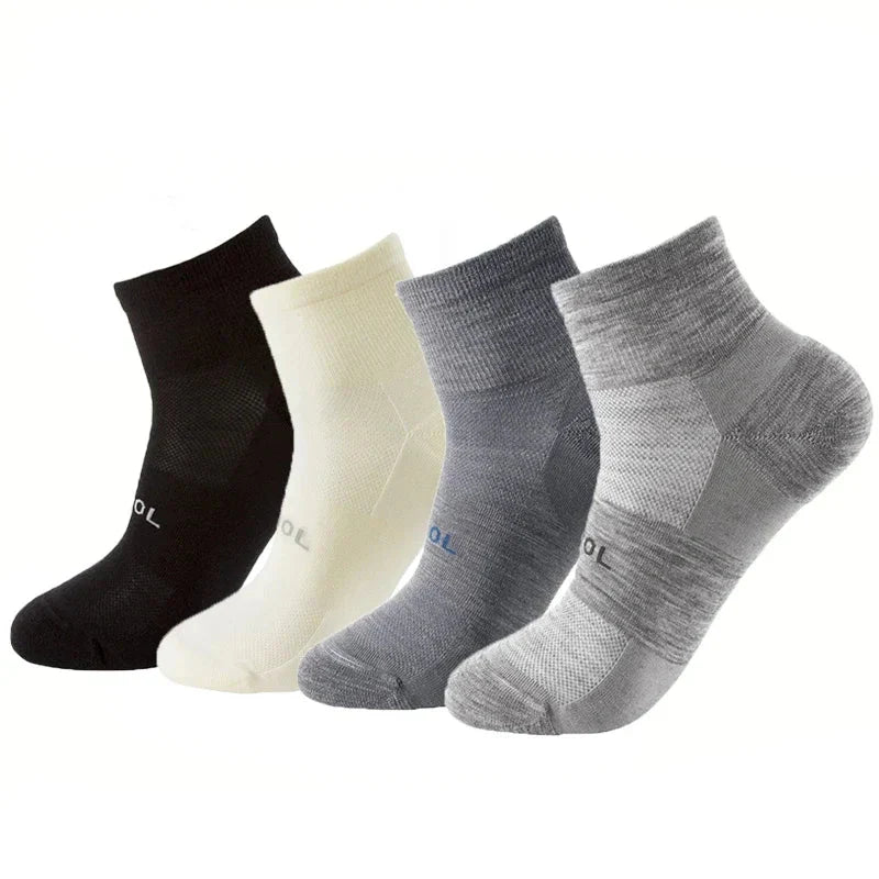 4 Pairs Merino Polyester Wool Low Cut Socks Breathable Comfort Fit