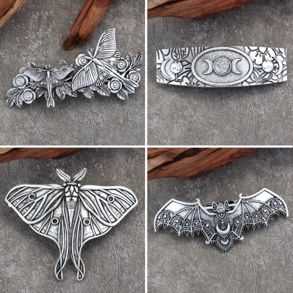 4pcs Vintage Metal Hair Barrette Gothic Hair Clip Moon Bat Hairpin Set