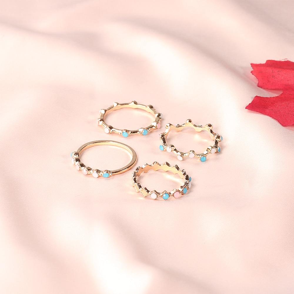 4pcs Wave Colorful Round Rings Geometry Charm Ring