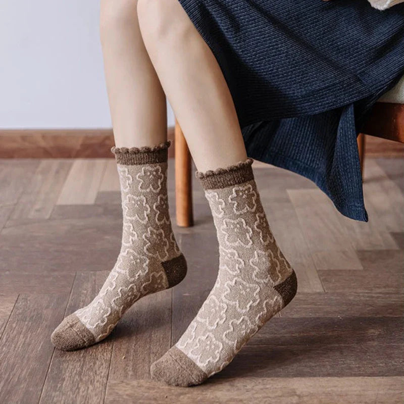 5 Pairs Autumn Winter Warm Socks Thick Retro Mid-Tube Cotton Socks