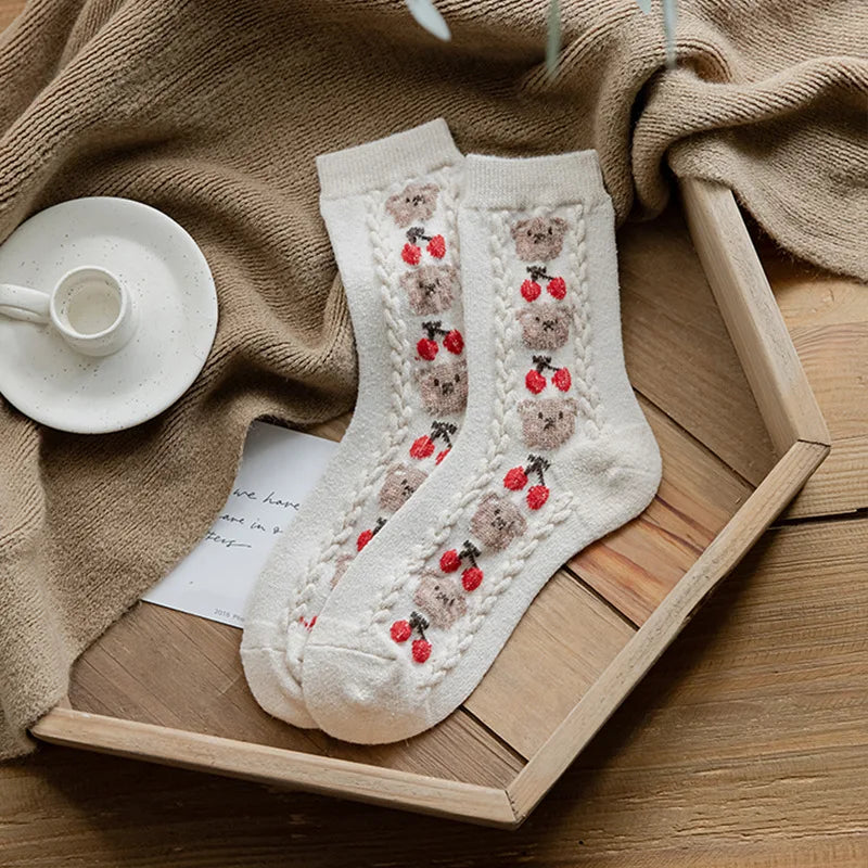 5 Pairs Autumn Winter Warm Socks Thick Retro Mid-Tube Cotton Socks