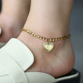 5MM Stainless Steel Heart Shaped Initial Letter Figaro Charm Anklet