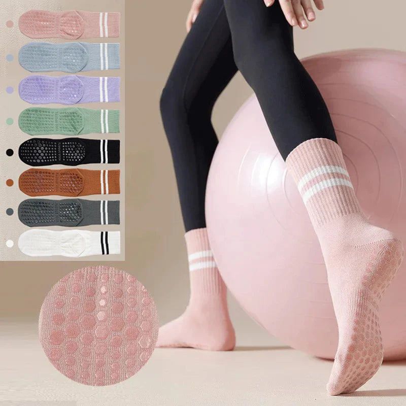 5Pairs Pilates Yoga Socks Non Slip Silicone Grips Cotton Fitness Socks