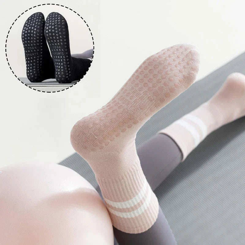 5Pairs Pilates Yoga Socks Non Slip Silicone Grips Cotton Fitness Socks