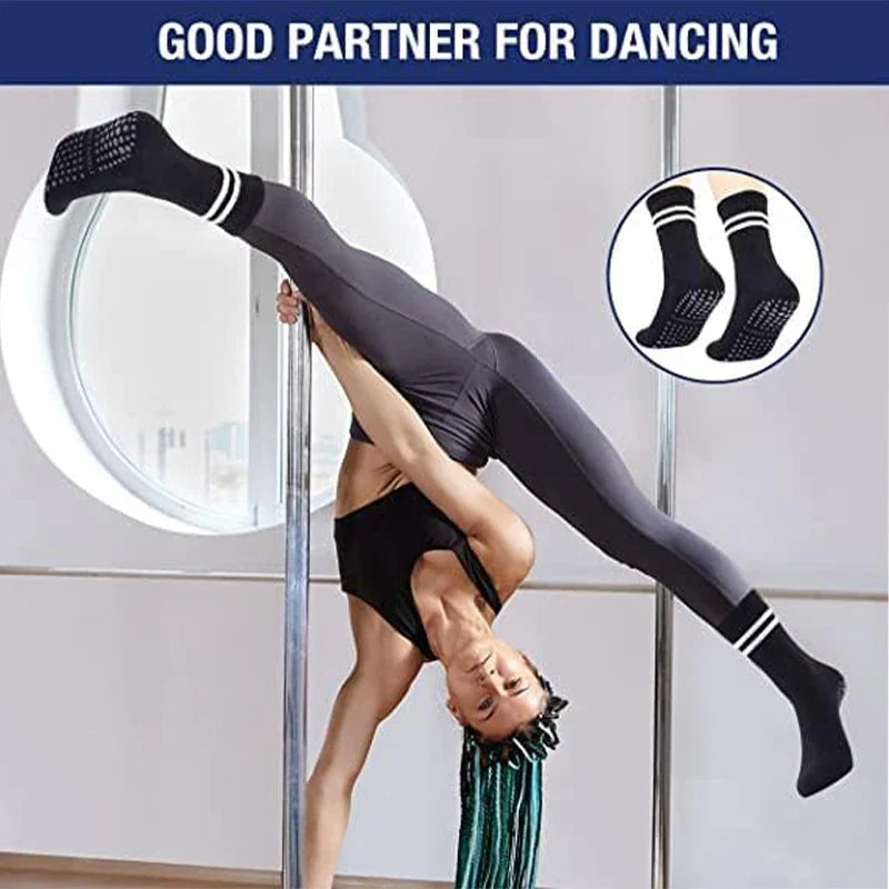 5Pairs Pilates Yoga Socks Non Slip Silicone Grips Cotton Fitness Socks