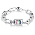 925 Sterling Silver Chain Rainbow Gem Bracelet Charm Jewelry Gift