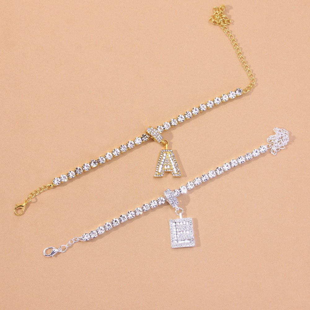 A-Z Initial Baguette Letter Anklet Stainless Steel for Women