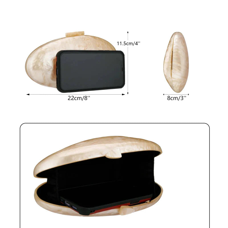 Acrylic Shell Clutch Bag with Chain Elegant Shoulder Handbag Purse
