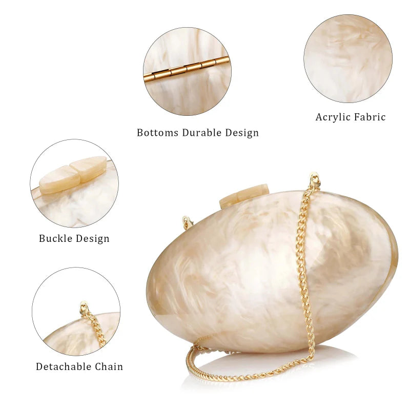 Acrylic Shell Clutch Bag with Chain Elegant Shoulder Handbag Purse