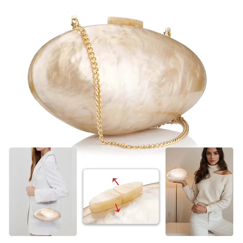 Acrylic Shell Clutch Bag with Chain Elegant Shoulder Handbag Purse