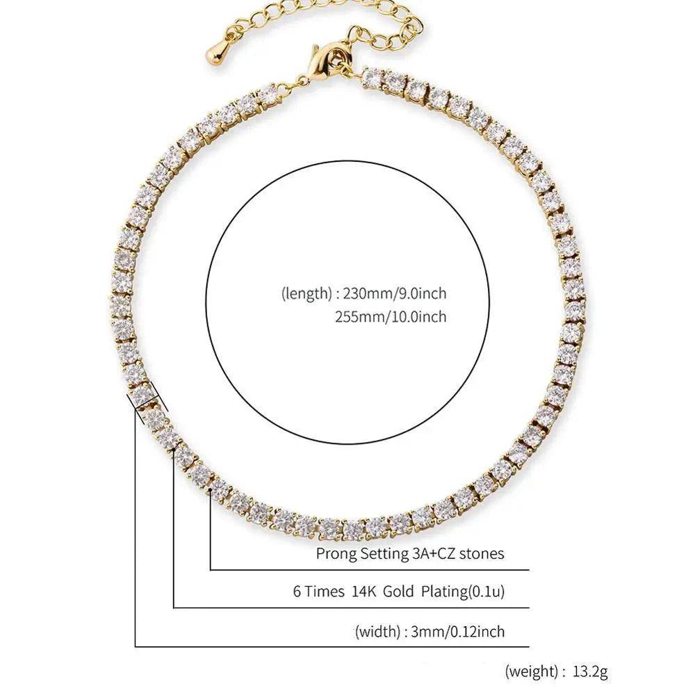 Adjustable 3MM Row Cubic Zirconia Anklet Fashion Charm Jewelry