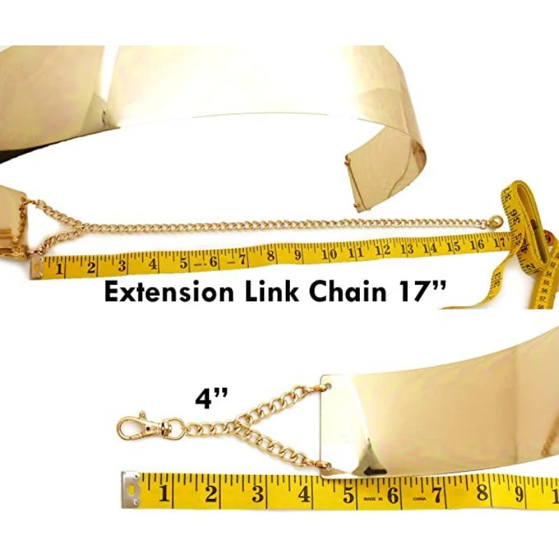 Adjustable Fashion Waist Belt Wide Bling Plate Mirror Chain Cummerbund