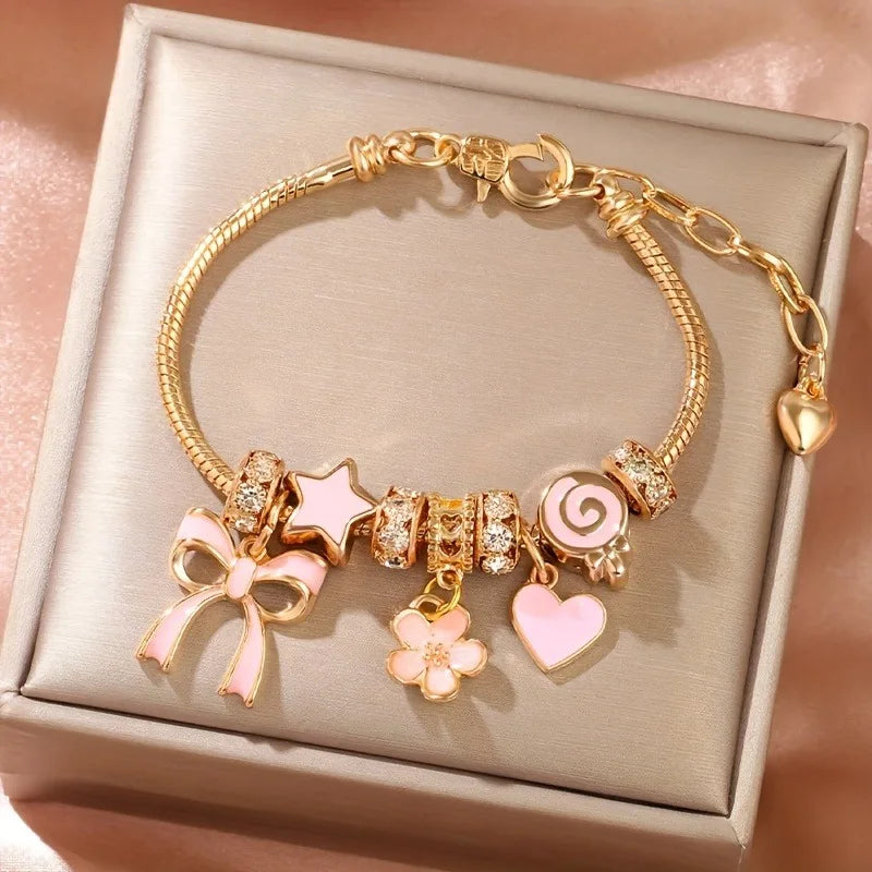 Adjustable Heart-Shaped Bow Bracelet Fashion Daily Bracelet Jewelry