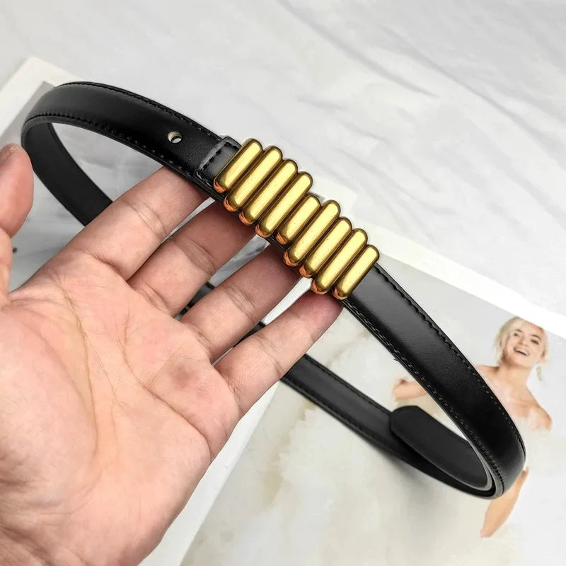 Adjustable Vintage Suede Cowhide Leather Waist Belt with Gold Buckle