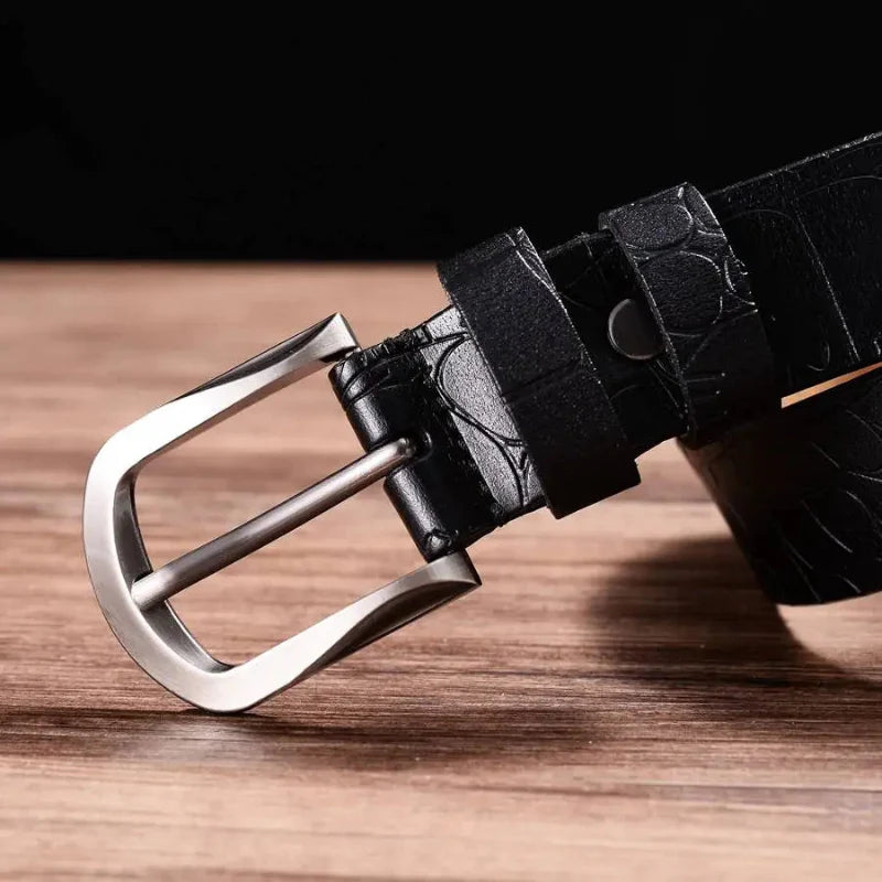 All-Match Stone Grain Leather Belt with Elegant Pin Buckle