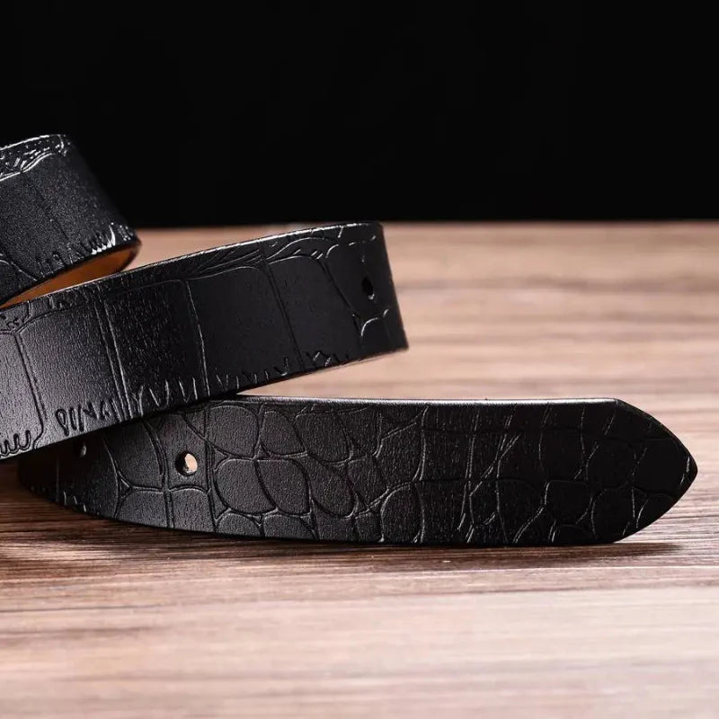 All-Match Stone Grain Leather Belt with Elegant Pin Buckle
