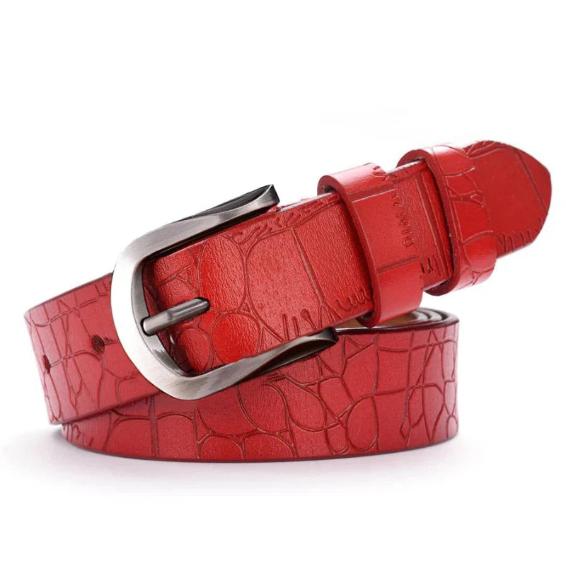 All-Match Stone Grain Leather Belt with Elegant Pin Buckle