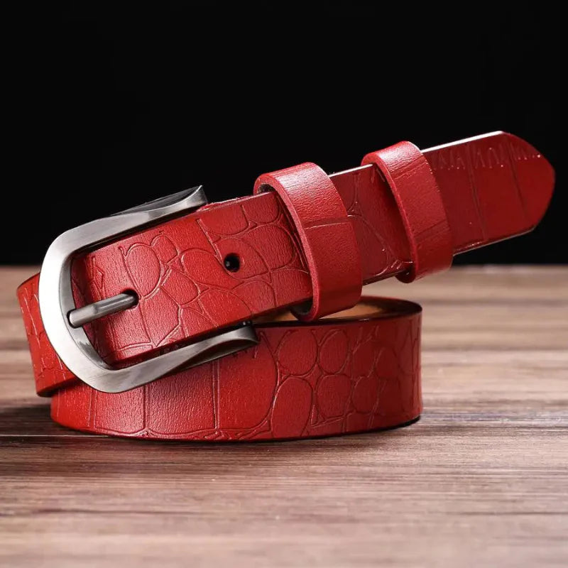 All-Match Stone Grain Leather Belt with Elegant Pin Buckle